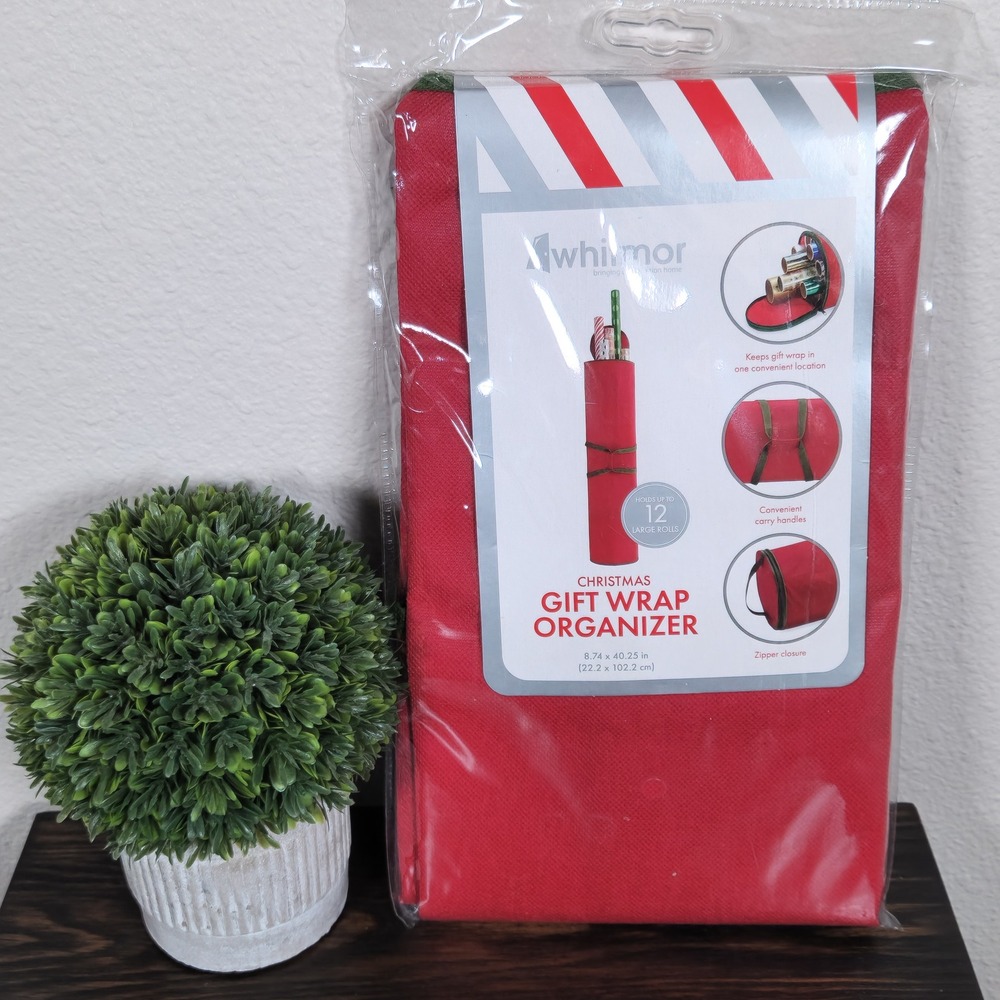 Whitmor Christmas Red Gift Wrap Organizer‎ Holds 12 Large Rolls 8.74x40.25in